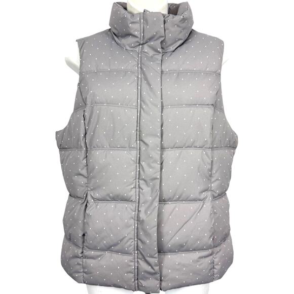 Gap Puffer Quilted Womens Vest Jacket Gray White Polka Dot Sleeveless Coat sz M - Picture 1 of 16
